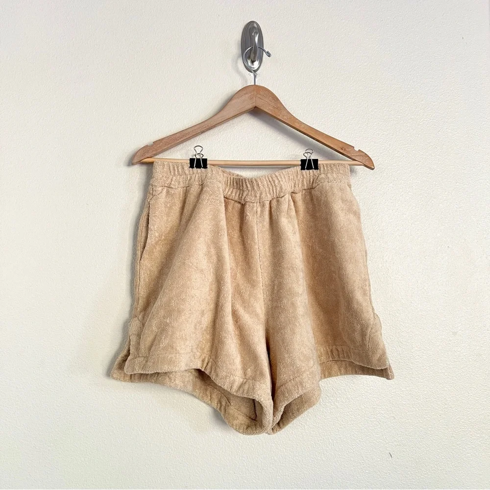 TERRY TOWELLING Tie Front Top + Estate Shorts SET in Almond Beige